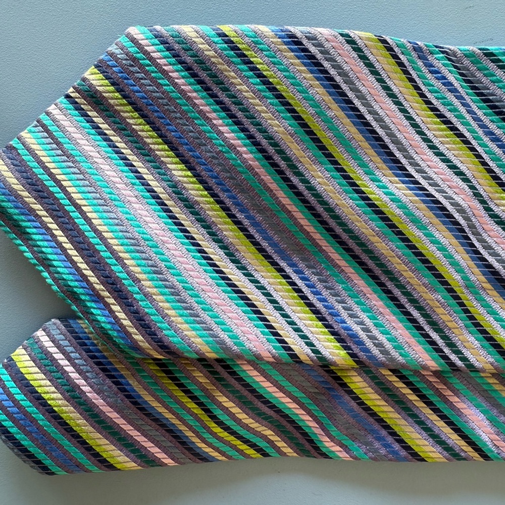 Duchamp Blue and Green Striped Tie